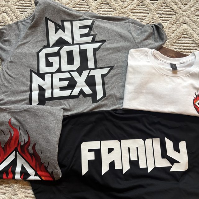 Assorted custom printed team shirts