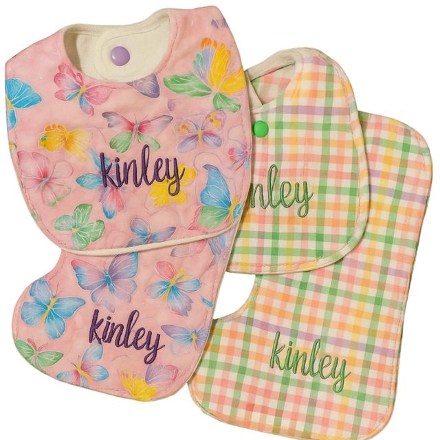 Personalized embroidered baby bibs, set of three